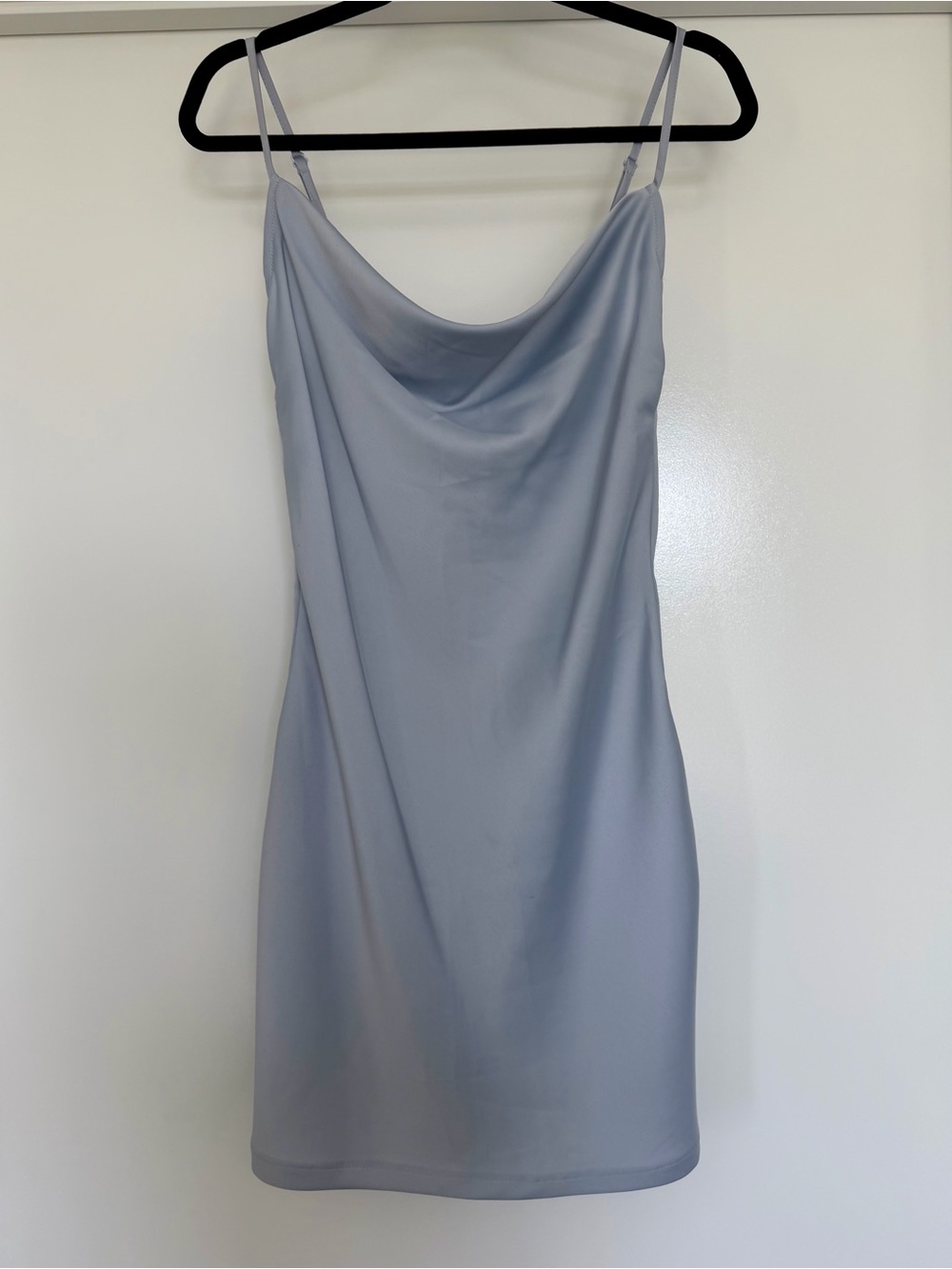 Missguided Slip Cowl Neck Mini Dress in Light Blue